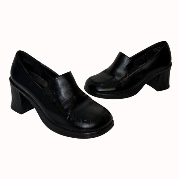 Route 66 Black Chunky Heel Loafers Vintage Y2k Platform Shoe Size 8.5 Slip On - Picture 2 of 16